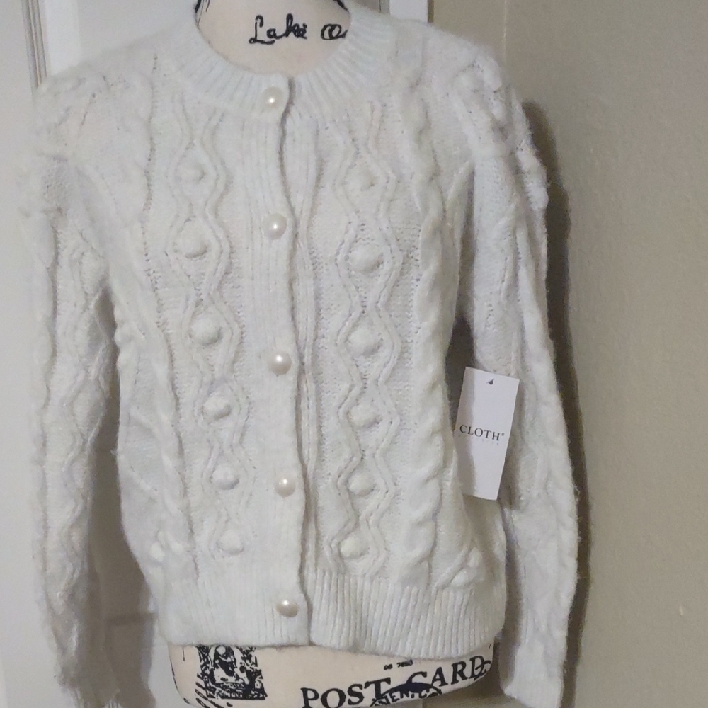 Cloth By Design White Cable Knit Sweater Size xs New